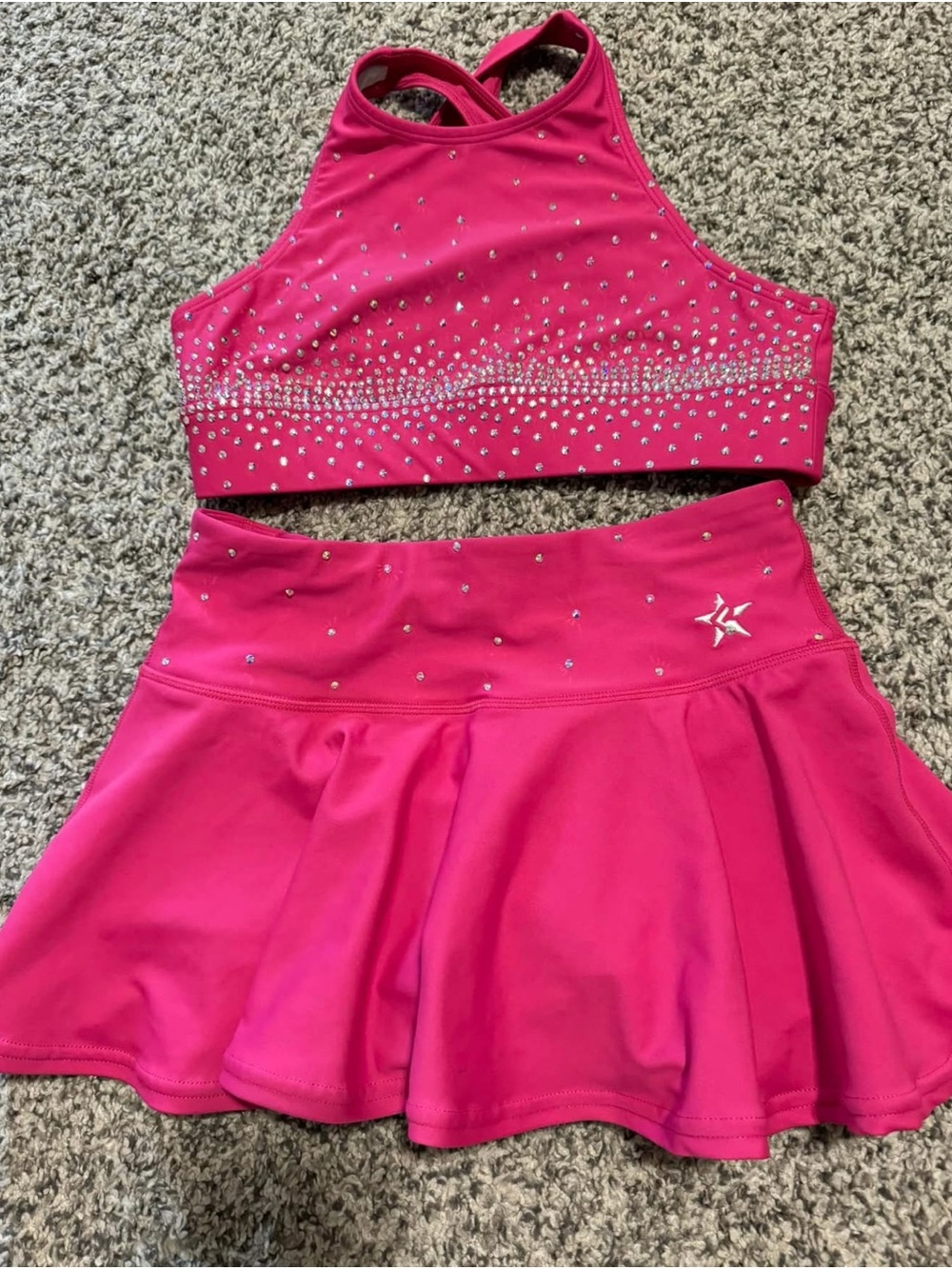 Rebel athletic Hot Pink Rhinestone Dance Crop Top & Skirt Set